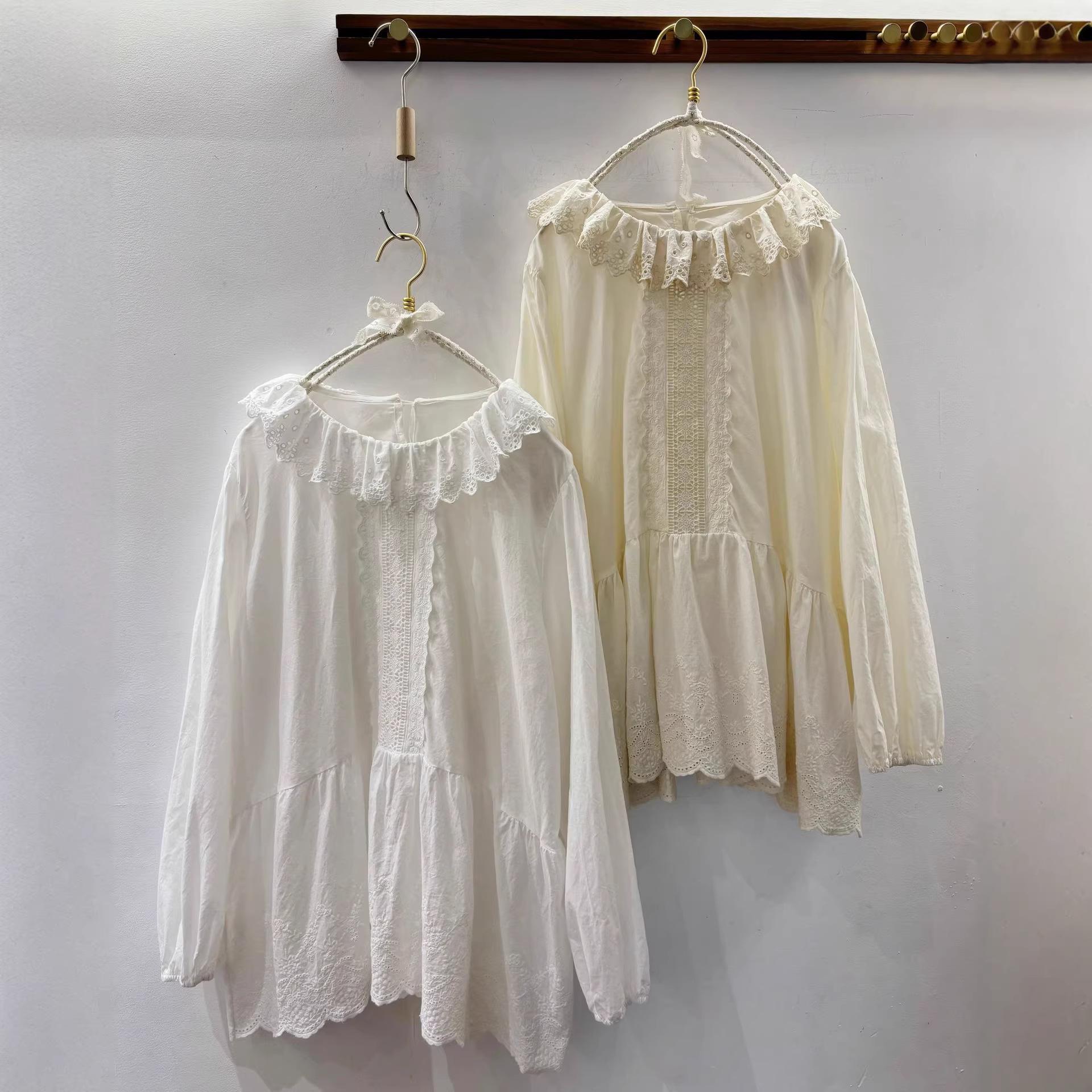 Women s Forest Lace Collar Cotton Doll Shirt - Long-Sleeve, Embroidered, Loose Fit, Spring/Summer One Size абрикосовый