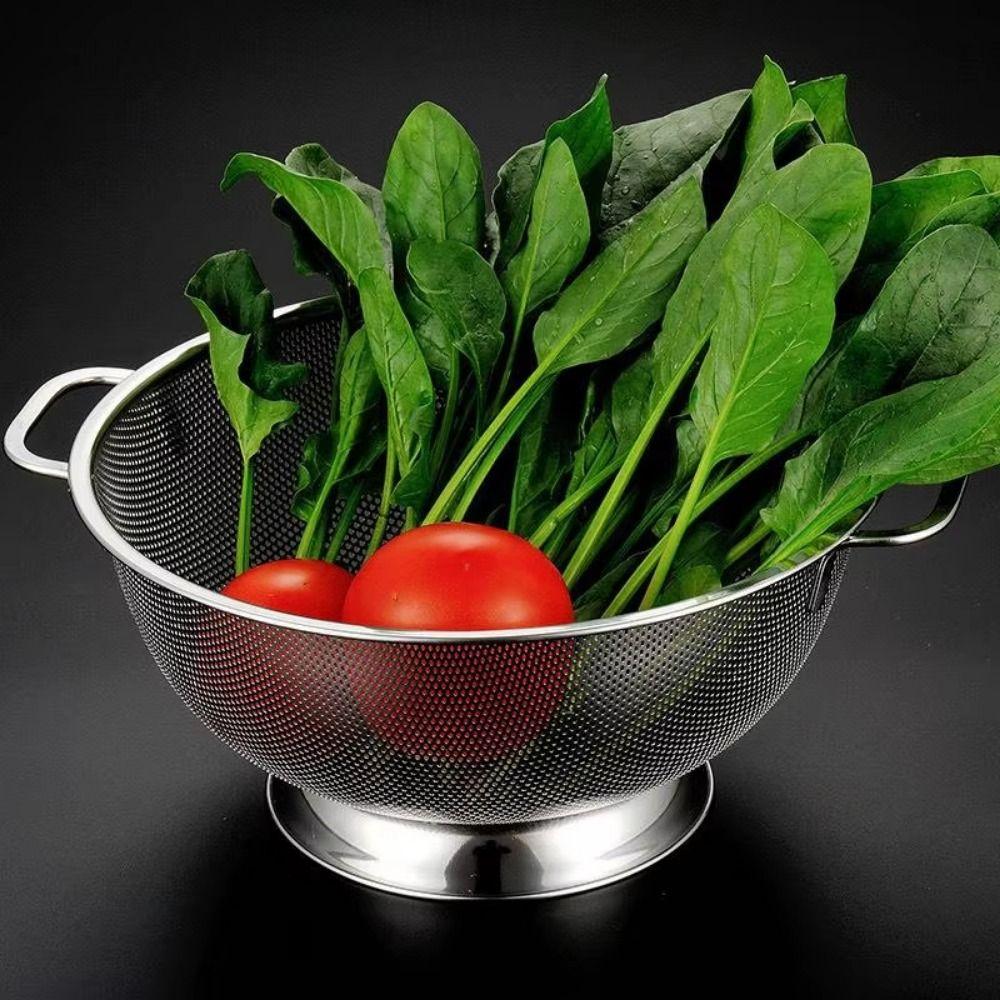 Fine Mesh Filter Stainless Steel Colander Solid Ring Base Kitchen Strainer Draining Basket Kitchen