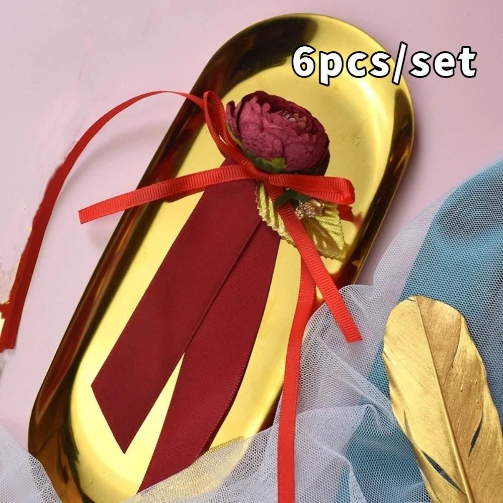 6pcs Realistic Gift Box Decor Rustic Style Silk Ribbon Door Handle Flowers Elegant Wedding Aisle Chair Flowers Car Decoration