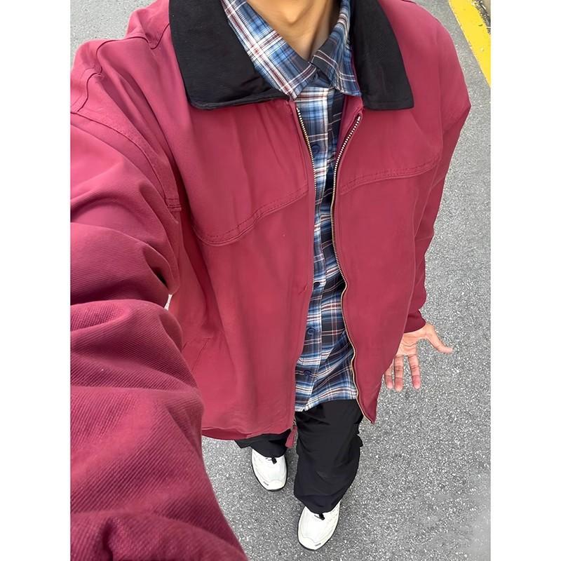 Mens Short Jacket Vintage Detroit Workwear Aviator Style Fall Trendy Outerwear