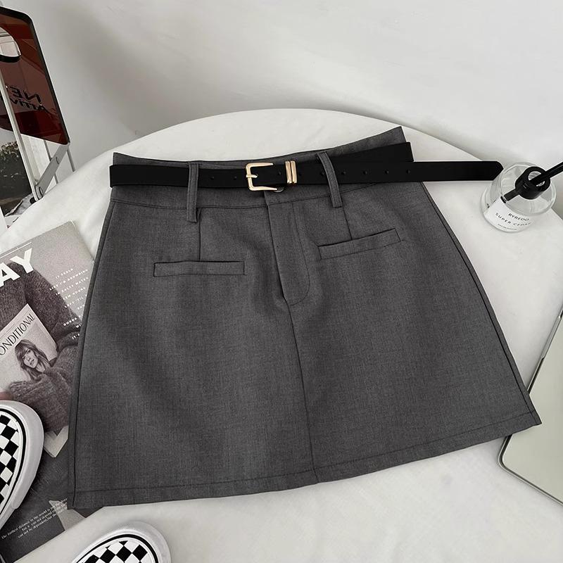 Women's High-Waisted Gray Slimming Skirt - 2024 Spring School Style Fashion, Anti-Exposure Hip-Hugging Skirt with Letter Design