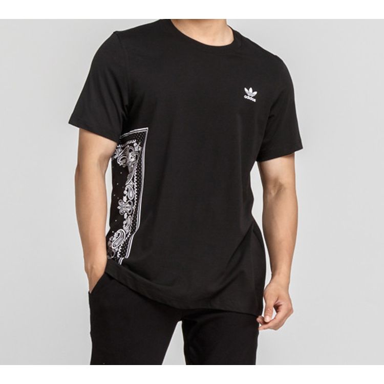 Adidas Originals Trefoil Side Cashew Print Sports Short Sleeve T-Shirt Men Tops Black DV2042