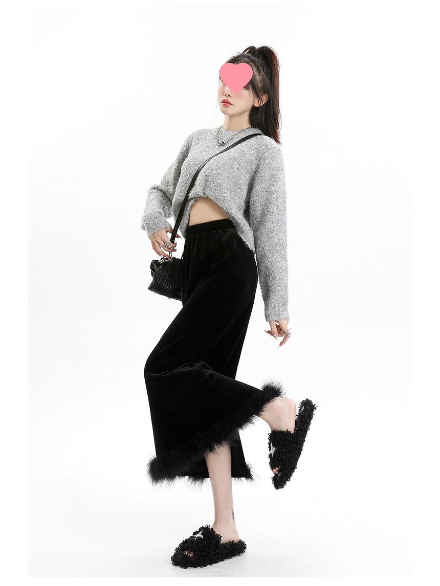 La Chapelle Women s Black Velvet Slimming Split Midi Skirt - Spring 2025 Arrival Large чёрный