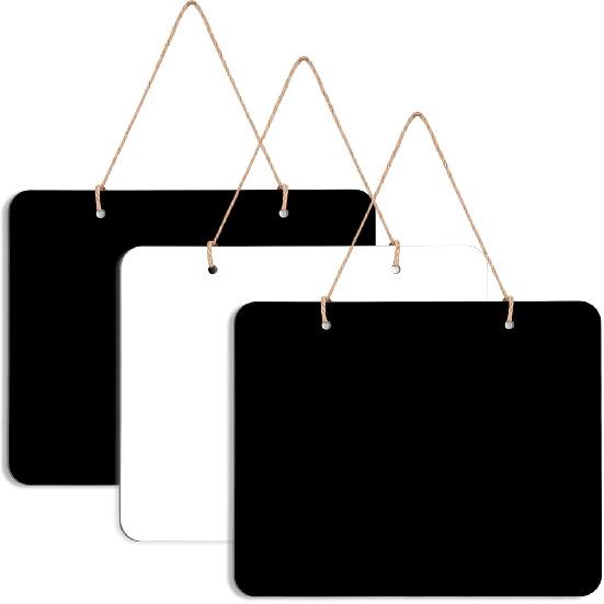 3Pcs Hanging Chalkboard Signs 8x10 Inch Wooden Double Sided Erasable Message Board, Memo Message Sign with Hanging String for Wedding Kitchen Home