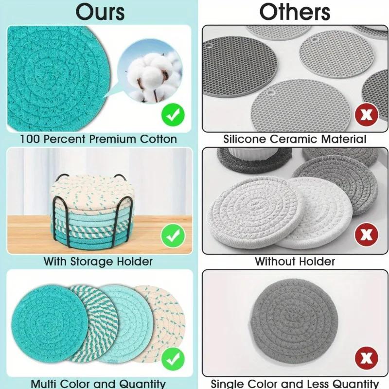 1 Set Perfekt für Restaurants und Cafés 8 Saugfähige Untersetzer mit Halter Tischdeko in einem Minimalistischen Baumwoll-Webuntersetzer