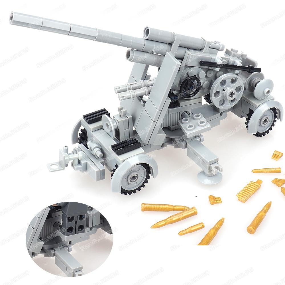 Militare Esercito Tedesco 88 FLAK Artiglieria Blocchi da Costruzione Soldato Figure WW2 Campo di Battaglia Armi Anticarro Modello in Scala Regalo per Bambino Giocattolo per Ragazzo