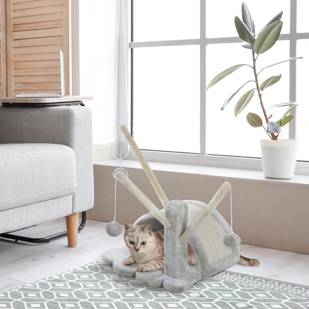 Cat Tree 40 cm Small Cat Tower with Cave, 2 Play Balls, Scratching Mat, Cat Scratching Post, Climbing Tree, for Small & Large Cats, Light Gray
