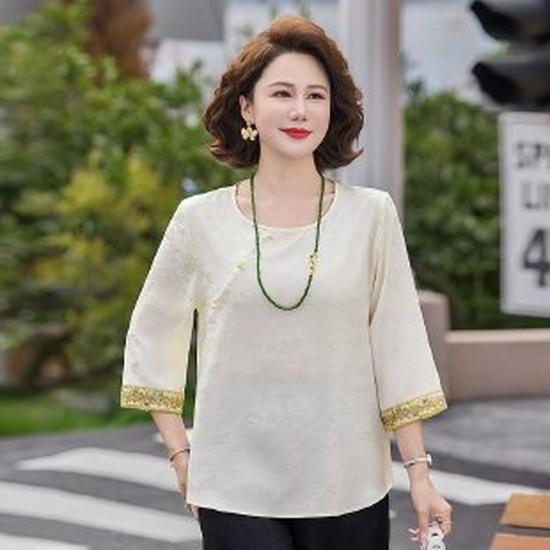 

2026 Mother s Spring Seven-Sleeve Summer Blouse for Middle-Aged and Elderly Women 2XL белый