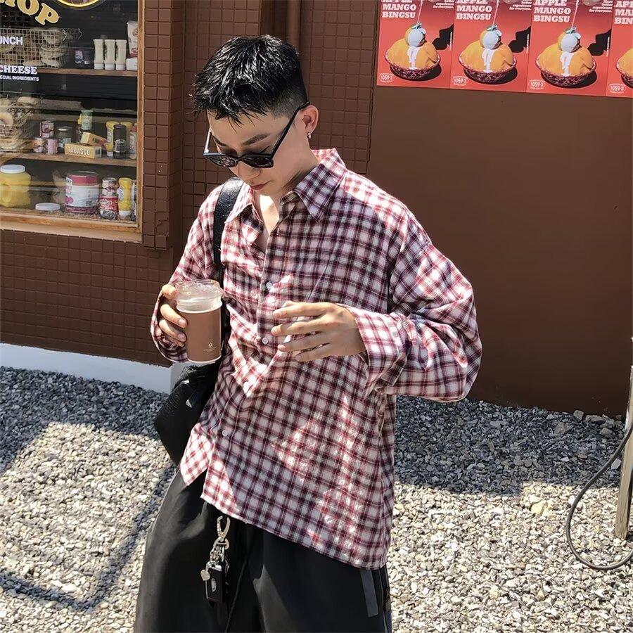 Maillard Wear Herren American Vintage Plaidhemd Dünner Jungenmantel Koreanischer Stil Modehemd