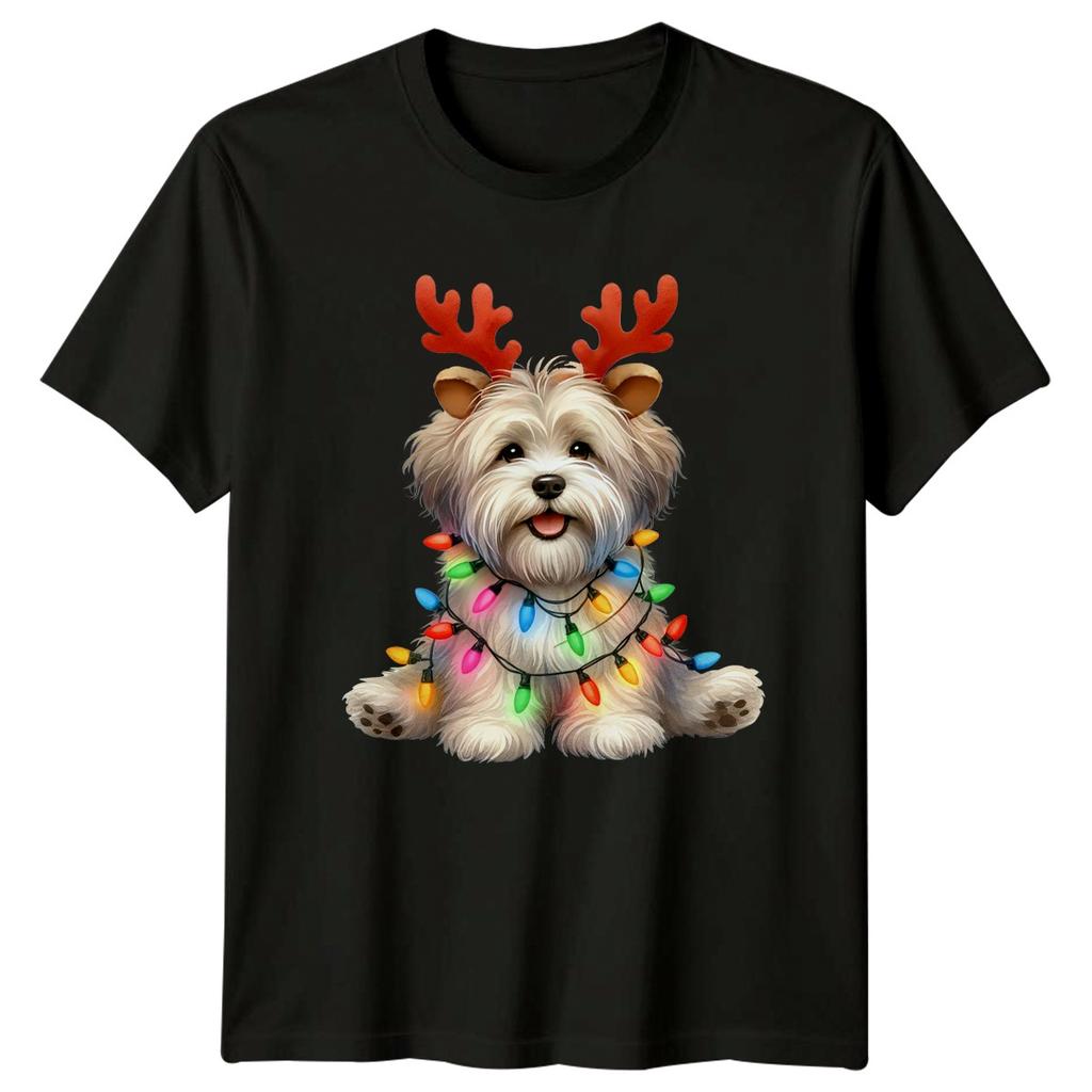 Christmas Dog Lights Reindeer Antlers Holiday Animals Unisexs TShirt Unisexs Tee
