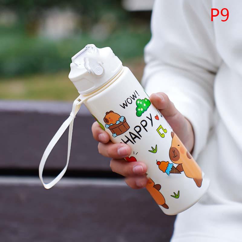 Sticlă de apă Capibara 750 ml Etanșă Drăguță Sticlă de băut cu pai și curea de transport pentru camping în aer liber, sport și fitness Fără BPA
