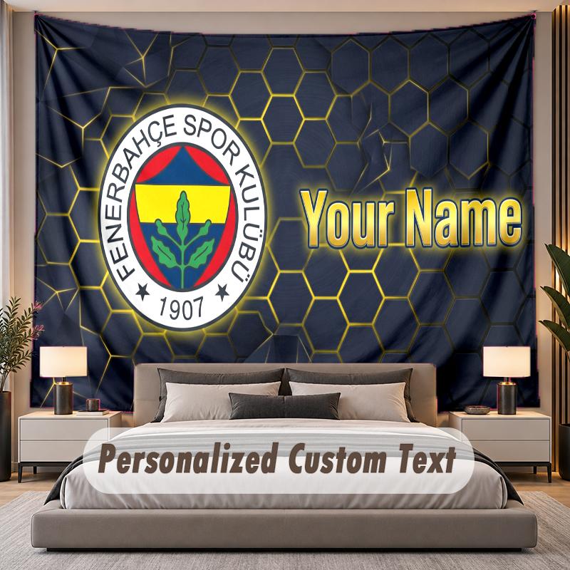 Custom Name Text Tapestry Fenerbahçe FC Personalized Polyester Wall Tapestry For Bedroom And Room