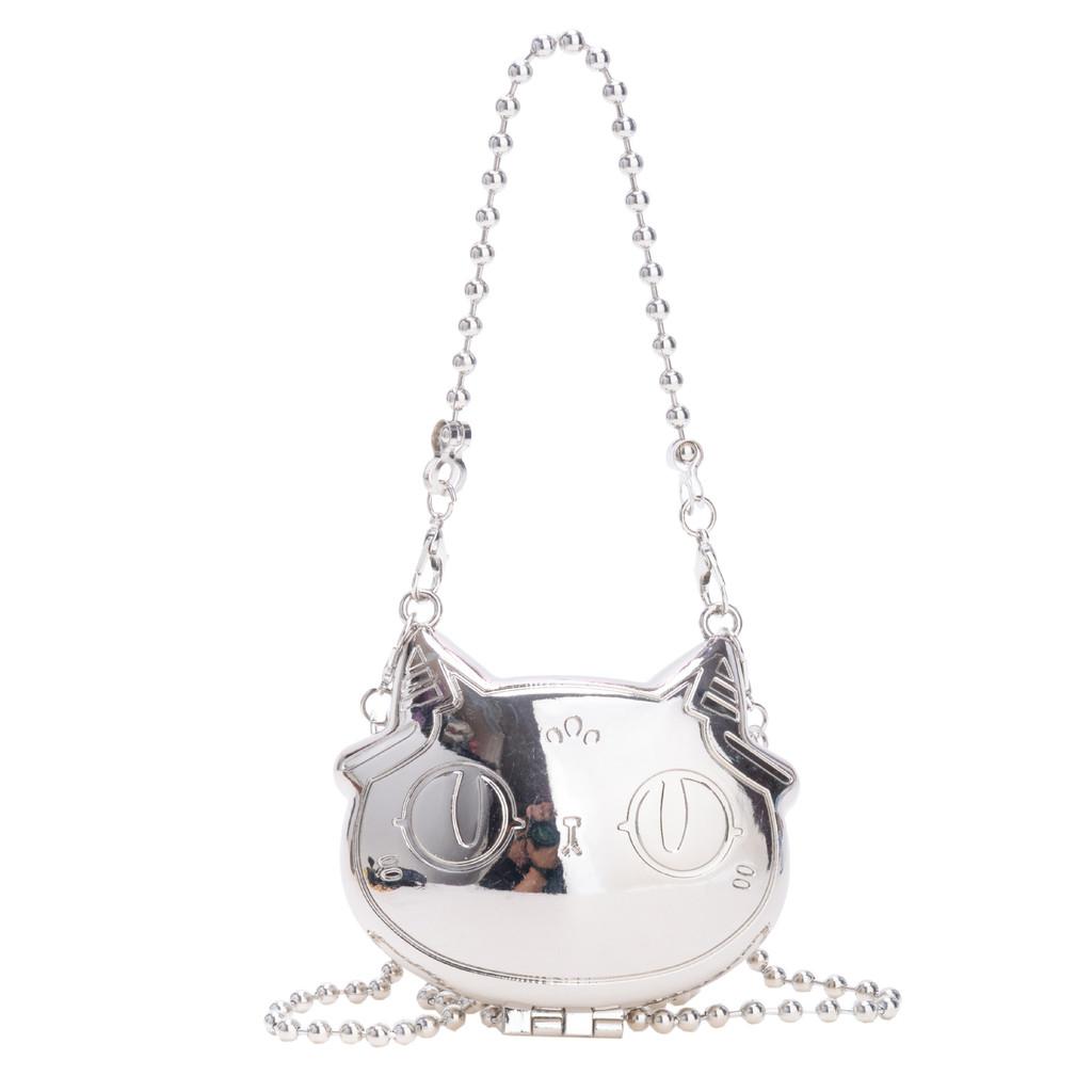 Mini Cartoon Alloy Small Bag For Girls With Cat Appearance Design And Chain Strap For Daily Use
