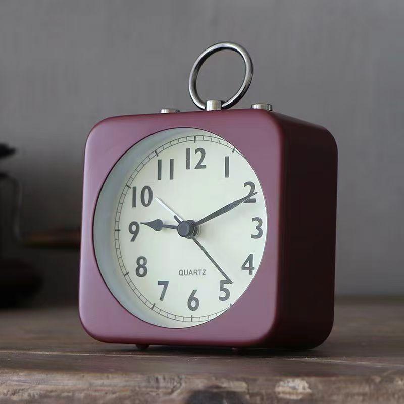 Fashionable Simple Metal Retro Small Alarm Student Clock Bedroom Bedside Mute Alarm Clock Can Be Hung or Placed Alarm Clock