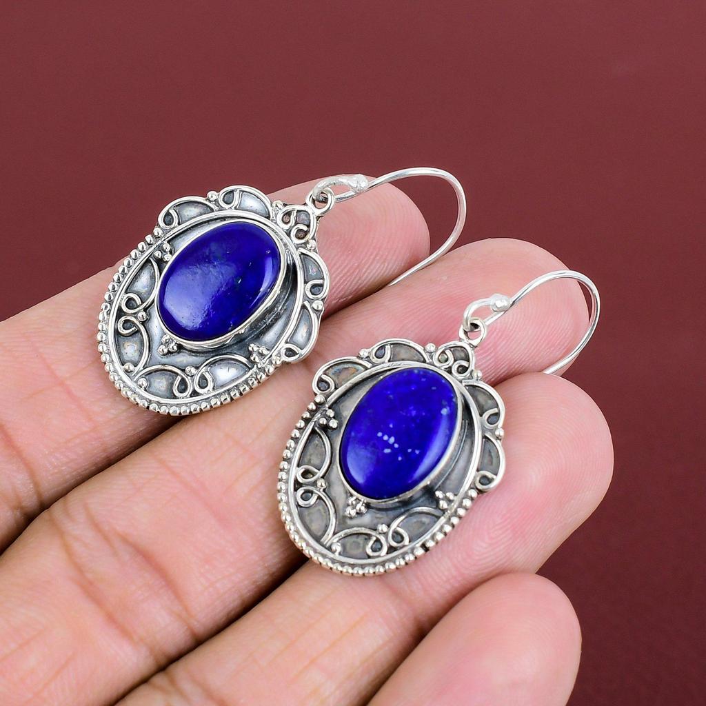 Boucles d'oreilles Lapis Lazuli Bijoux en pierres précieuses naturelles Boucles d'oreilles faites à la main Boucles d'oreilles en argent sterling 925 Boucles d'oreilles vintage Cadeaux de mariage Bijoux neufs