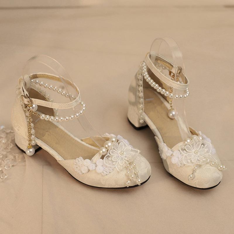 

New girls sandals medium and older children s shoes little girls students high heels princess shoes bow lolita children s sandals 34 (inner length 22cm)