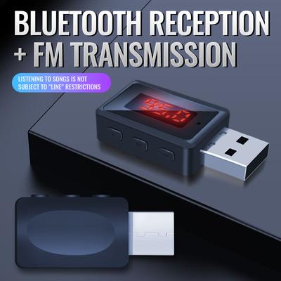Car Bluetooth 5.3 FM Transmitter USB Wireless Audio Adapter Hands-Free Calling With MIC HIFI Stereo For Car FM Radio