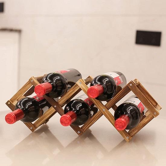 Foldable Woodan Bottle Rack Countertop Stackable Tabletop Storage Organizer Shelf