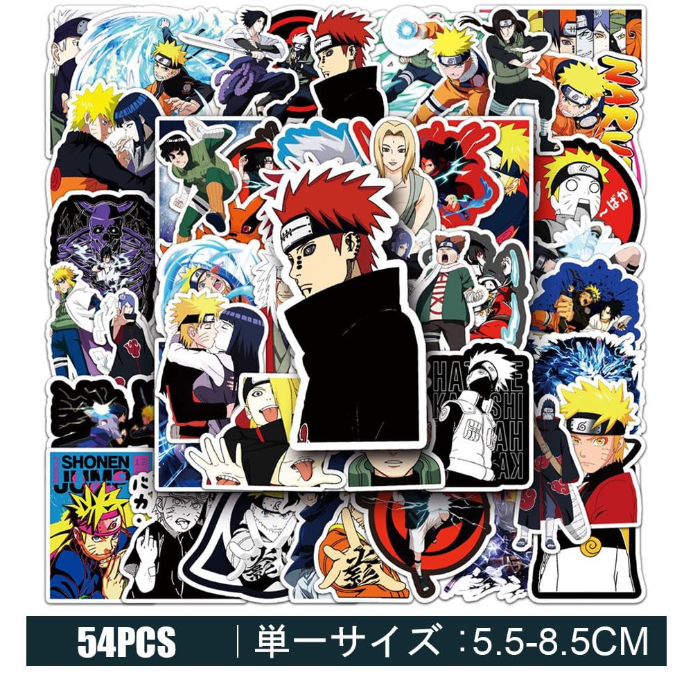 Naruto Sticker Waterproof DIY Anime PVC Decals for Water and Suitcases 54-Piece Set, Planners, Bicycles, Bottles, Helmets,