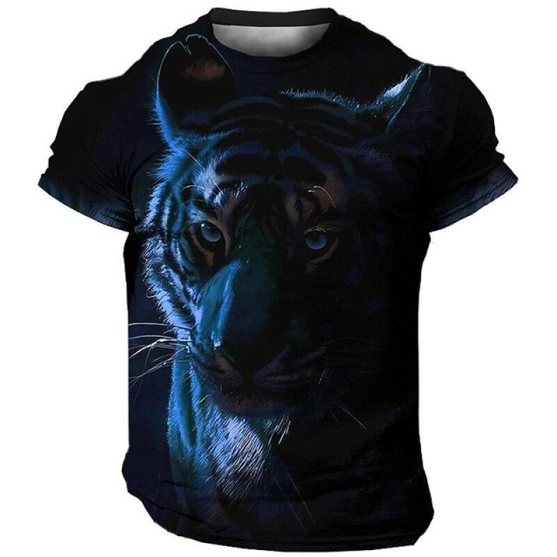 3D Harajuku Tiger Pattern Pánská trička Hip Hop Punk Styl Streetwear Móda Pulovr s krátkým rukávem do O Tričko nadměrné velikosti