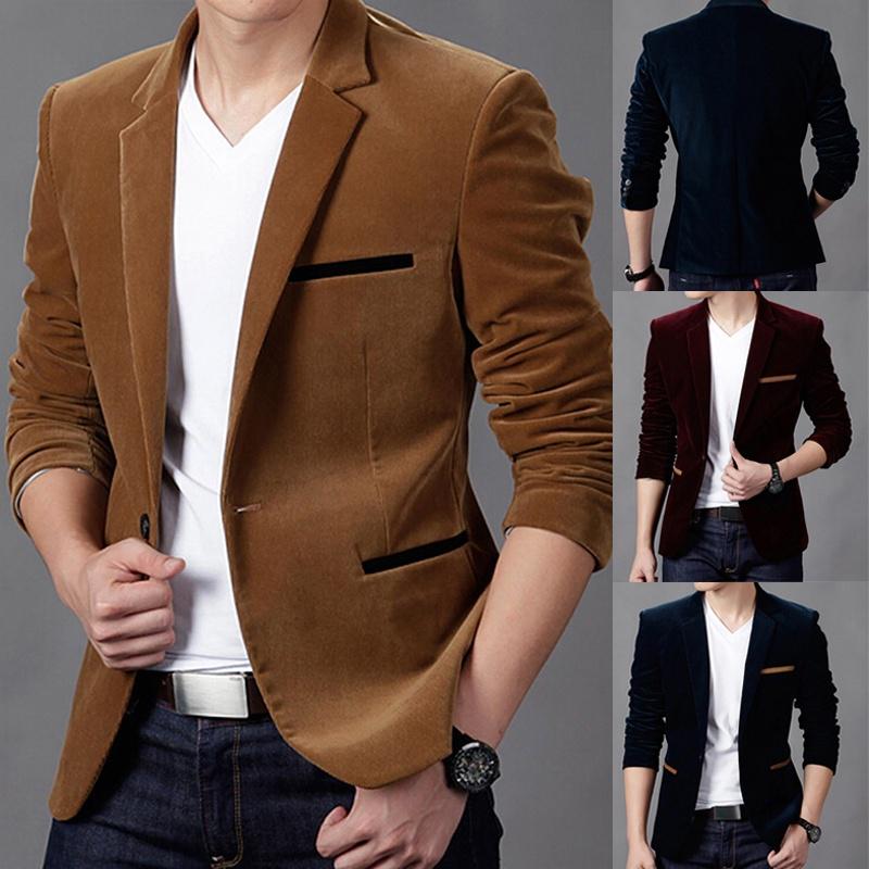 

Мужская мода Slim Fit Lomg Рукава Вельветовые костюмы