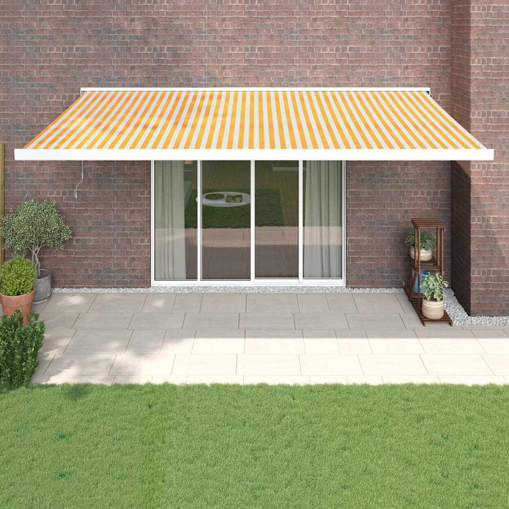Awning Retractable Yellow and White 5x3 m Fabric and Aluminium