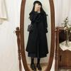 Hepburn Style Black Woolen Coat Women's Autumn and Winter Mid-length Coat