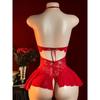 Red Women Open Bodysuit Crotchless Sexy Temptation Adult Erotic Lingerie Pajamas Lace Sex Costumes Deep V-neck  Underwear