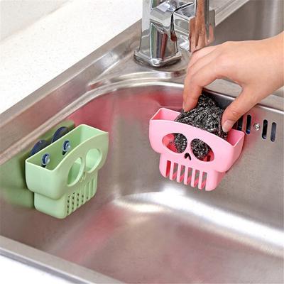 Kitchen Bathroom Suction Cup Sink Sponge Holder Drain Storage Rack Organizer