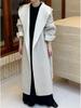 Cloud Floss Women's Double-Faced Wool Coat: Tie-Waist Hooded, Large Lapel, Loose Fit, Thickened Temperament Overcoat.