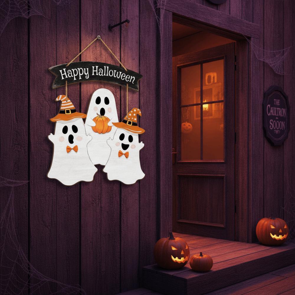 Wooden Halloween Pumpkin Welcome Sign 2D Flat Door Hanging Haunted House Hanging Door Plate  Wall