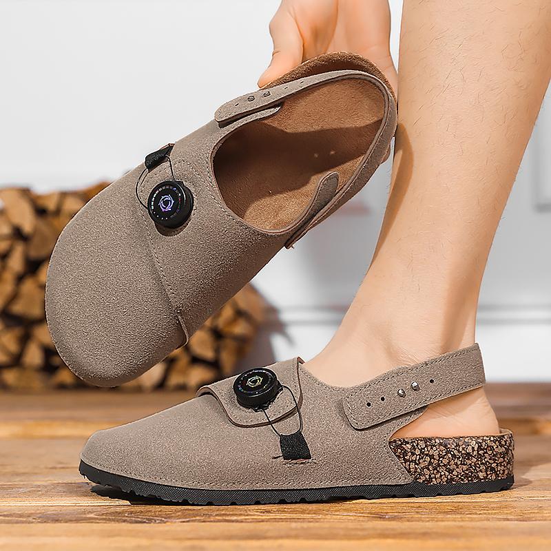 Fashion 2025 New Men's PU Leather Sandals Breathable Soft Sole Slip-On Beach Shoes for Summer Lightweight Walking Sandals Non-Slip Flats