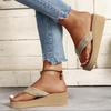 Fashion Straw Rope Weave Wedge Flip Flops Women Lightweight Thick Bottom Beach Slippers Woman 2025 Summer Clip Toe Platform Sandals