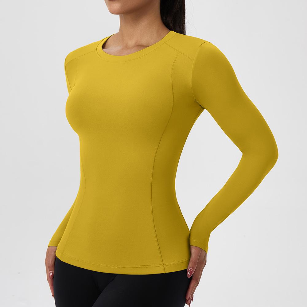 European & American Autumn/Winter Long Sleeve Yoga Top - High Elastic, Quick-Dry, Bare Feel, Round Neck Fitness T-Shirt