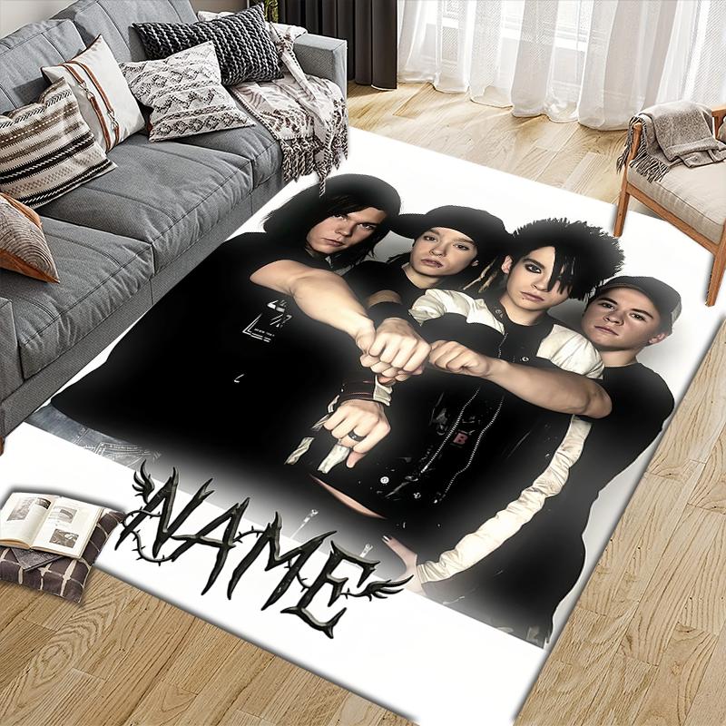 Custom Name,Tokio Hotel Home Sofa Decoration for Living Room & Bedroom, Non‑Slip Play Flannel Floor Mat for Game Room