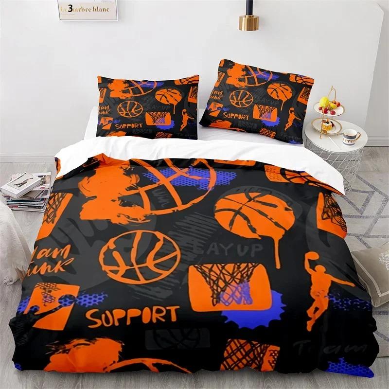 Boys Basketball Bedding Set 3D Ball Duvet Cover Full King For Teen Men Microfiber Sports Theme Game Comforter