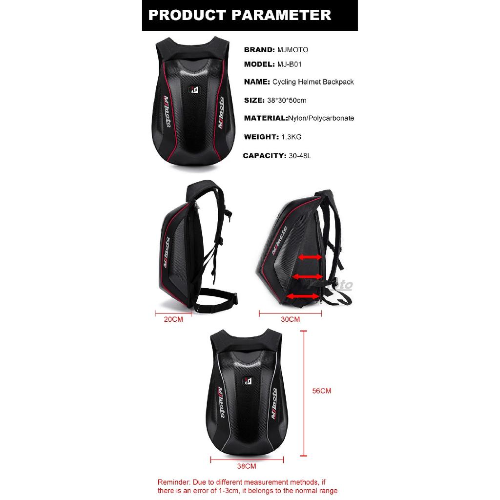 Carbon Fiber Motorcycle Backpack Motocross Helmet Bag Waterproof Motorsport Riding Backpack Expandable Hard Shell Bag Reflective