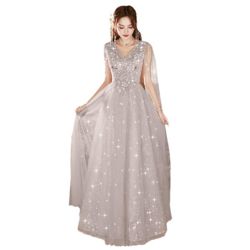 Banquet Evening Dress Skirt 1011 Summer New Gray Streamer Zheng Art Exam Red Song Chorus Performance Suit