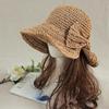 Straw Hat Women's Spring and Summer New Hand Hook Bow Rear Split Hat Solid Color Foldable Vacation Visor