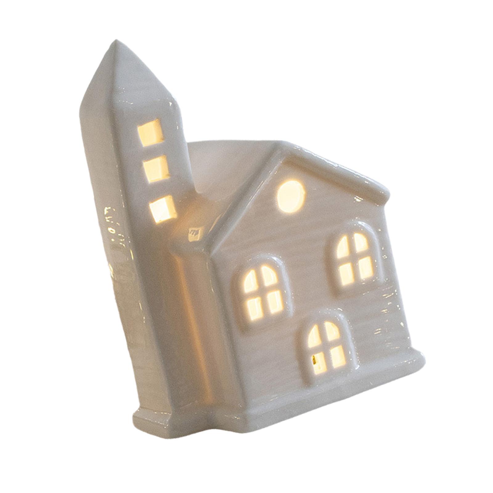 Nordics Ceramics Christmas Miniature Snow House LED Lighted Christmas House Desktop Glowing Ornament Statue Figurine