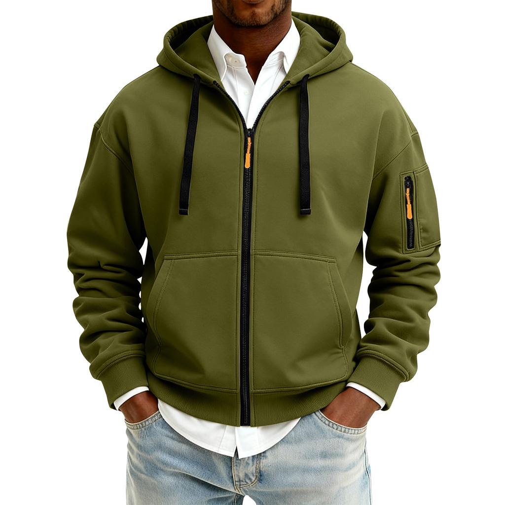 Men's Solid Color Zipper Hooded Cardigan Jacket Men's Sports Large Size Casual Sweatshirt Jacket