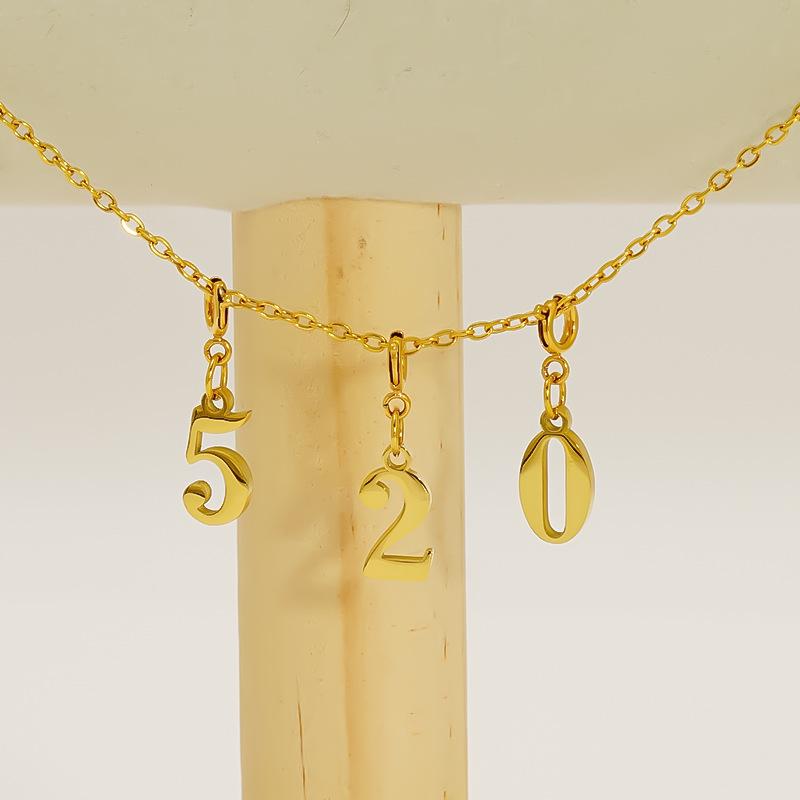 Gold Hand-Polished Titanium Steel Birthday Number Pendant Necklace & Bracelet Accessories