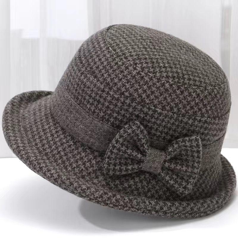 Autumn and Winter Knitted Bowknot Color Blocking Thickened Basin Casual Outdoor Sports Warm Wide Brimmed Bucket Hat