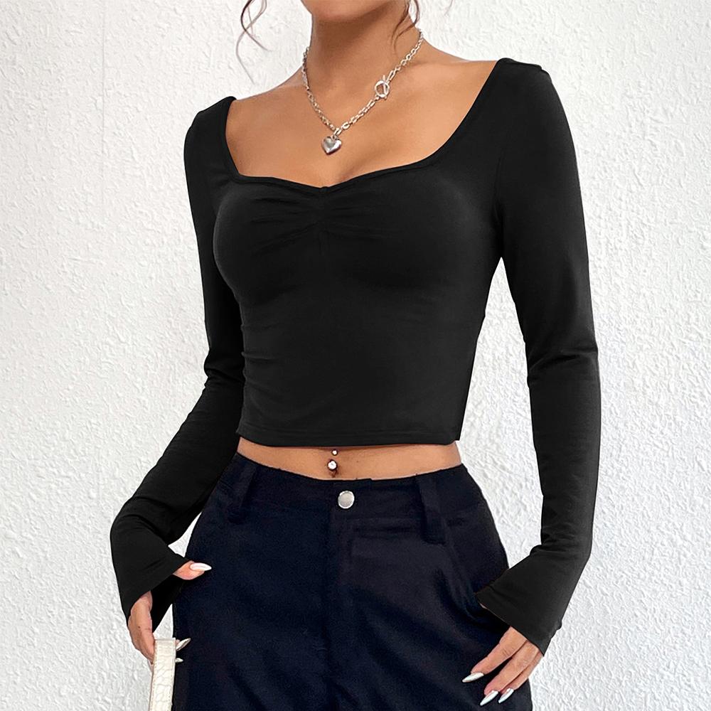 JKAASHDK Dámská móda Ležérní Jednobarevný potisk Jaro Podzim Pulovry s výstřihem do U a dlouhé rukávy