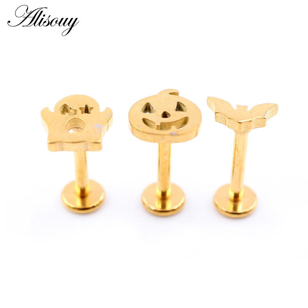 1PC Stainless Steel Halloween Pumpkin Bat Ghost Star Tragus Helix Labret Lip Rings Cartilage Ear Earring Piercing Body Jewelry