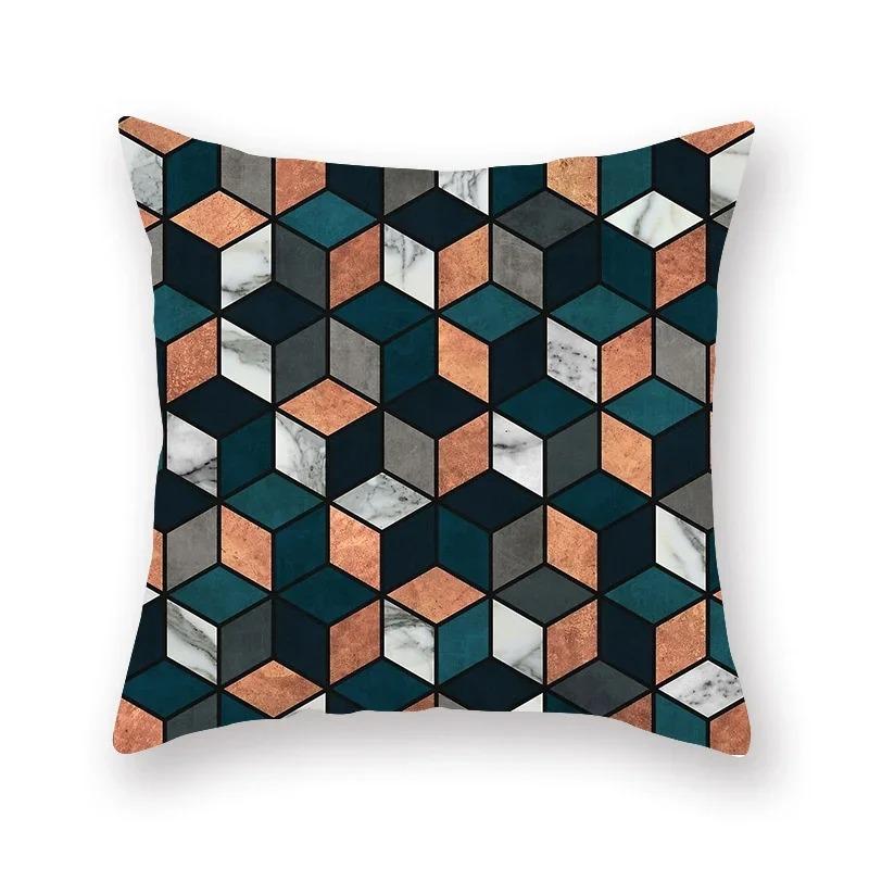 Abstract Geometric Pillowcase Flowers Leaves Teal Sofa Car Bedroom Home Decor Pillow Cushion Cover