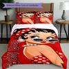 3pcs Duvet Cover Set (1*Duvet Cover + 2*Pillowcase, Without Core),Betty Boop Print Bedding Set, Bedroom Decor, All‑Season, Birthday Gift