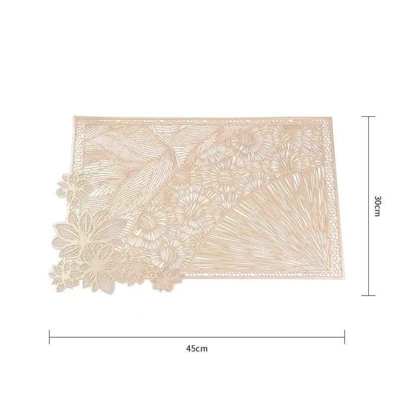 Rechteckige Blattform Tischsets PVC-Matte Hohlgeschnittene Blume Tischsets Vinyl-Platzsets für Esszimmer Küche Restaurant Tischdekoration