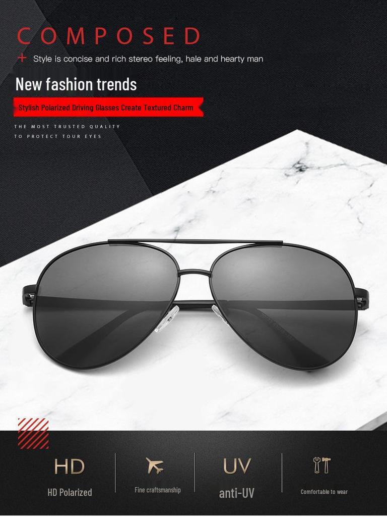 2026 Men's Polarized Aviator Sunglasses, Metal Frame, Sun Protection, Trendy Driving Style