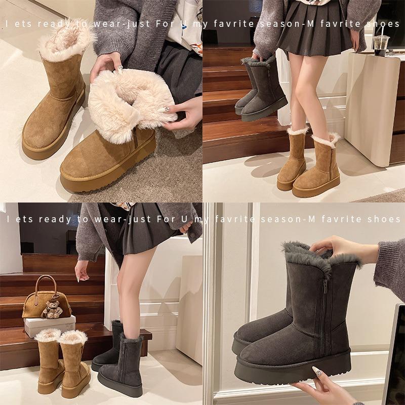 Thick-soled Snow Boots Women's New Winter Velvet Thickened Warm Cotton Shoes Versatile Medium Tube Sub-zero Winter Boots